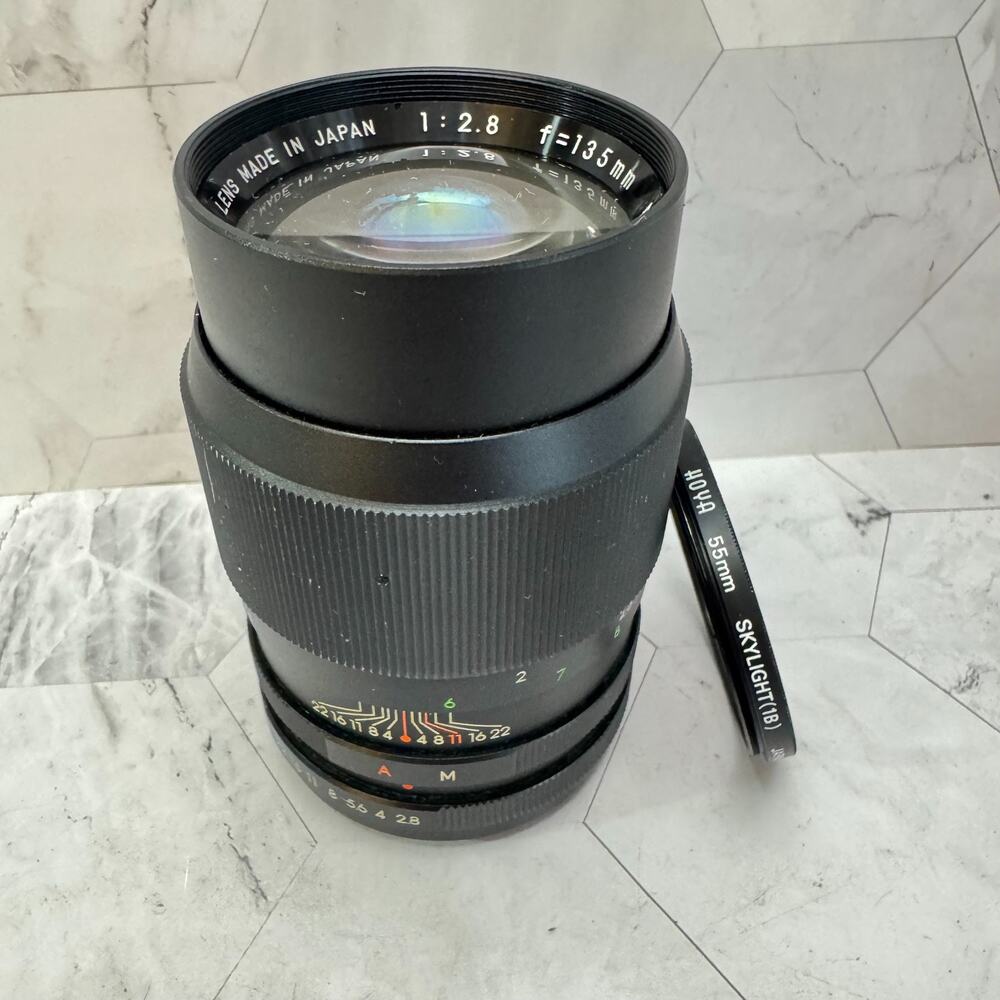 Rikenon Camera Lens Auto 135mm 1:2.8 Japan 75200 Hoya 55mm Skylight 1B Filter